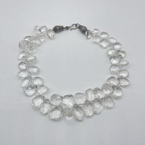 Vintage Faceted Clear Crystal Quartez Bead Necklace With Silver-Tone Clasp - Picture 6 of 8